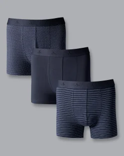 Underwear<Charles Tyrwhitt 3 Pack Cotton Stretch Patterned Jersey Trunks - French Blue Navy Multi