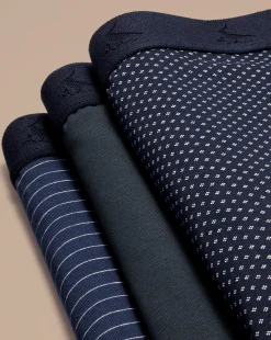 Underwear<Charles Tyrwhitt 3 Pack Cotton Stretch Patterned Jersey Trunks - French Blue Navy Multi