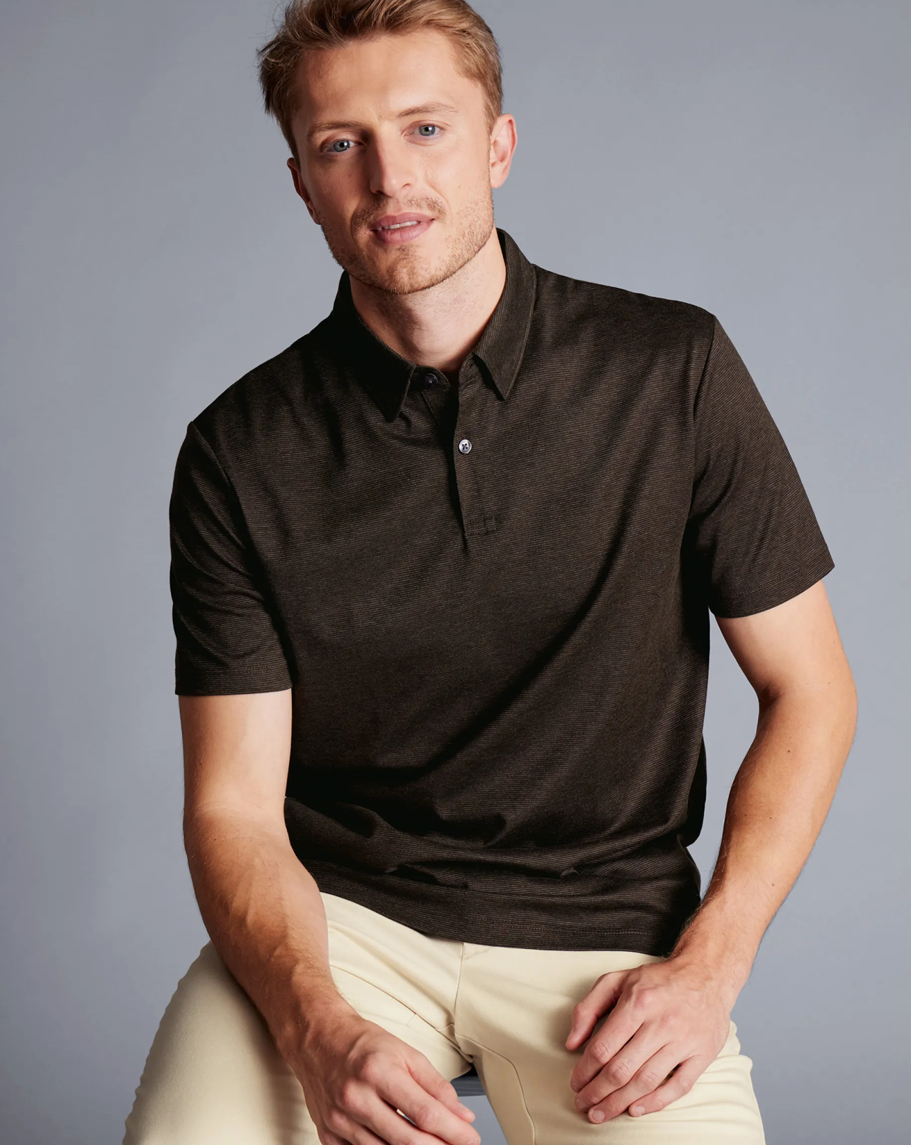 Shirt Sale|Polos<Charles Tyrwhitt Birdseye Stripe Jacquard Polo - Brown Chocolate