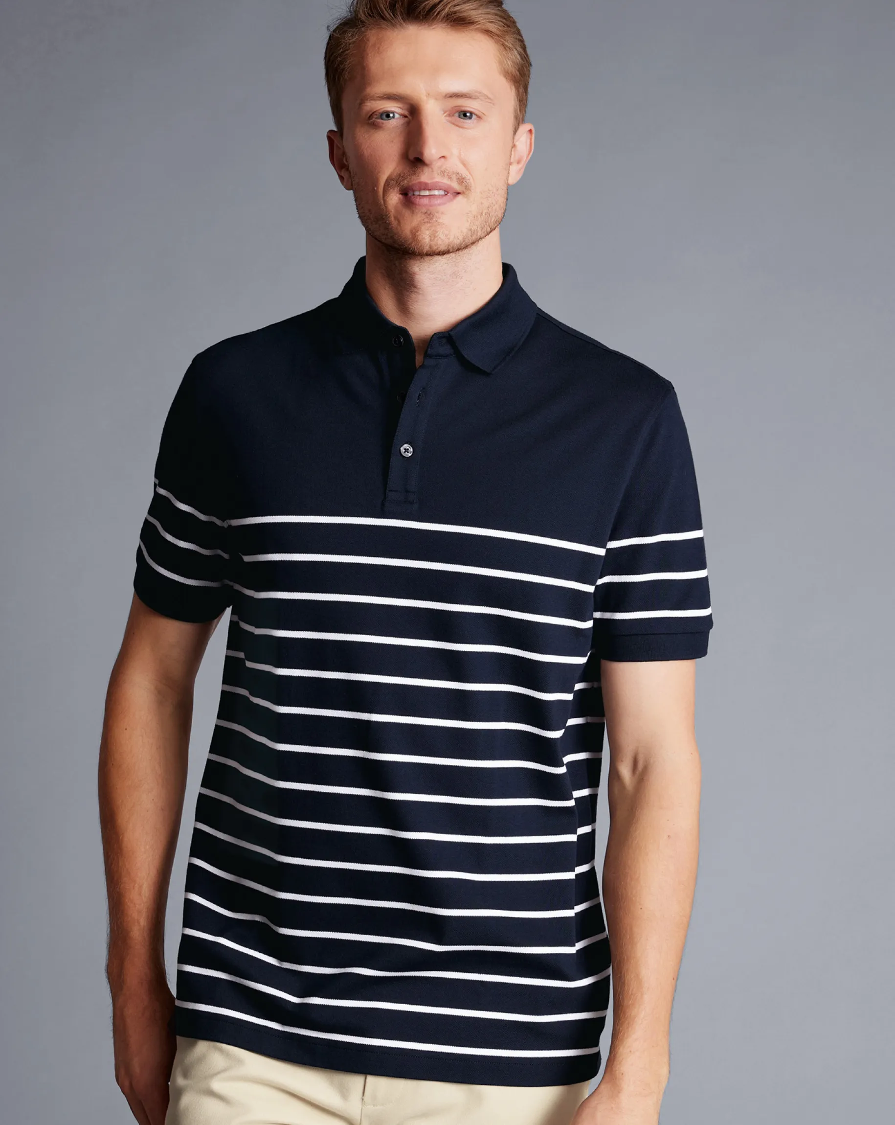 Shirt Sale|Polos<Charles Tyrwhitt Breton Stripe Tyrwhitt Pique Polo - Navy & White Navy and White