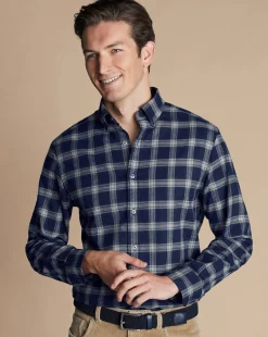 Shirt Sale|Casual Shirts<Charles Tyrwhitt Brushed Flannel Check Shirt - French Blue