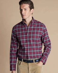Shirt Sale|Casual Shirts<Charles Tyrwhitt Brushed Flannel Check Shirt - Dark Red