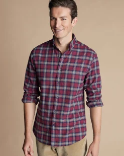 Shirt Sale|Casual Shirts<Charles Tyrwhitt Brushed Flannel Check Shirt - Dark Red