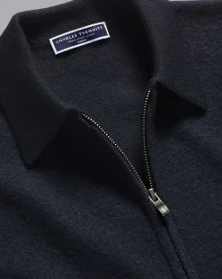 Blue Sweaters|Polo Neck Sweaters<Charles Tyrwhitt Brushed Wool & Milano Zip Through Jacket - Dark Navy