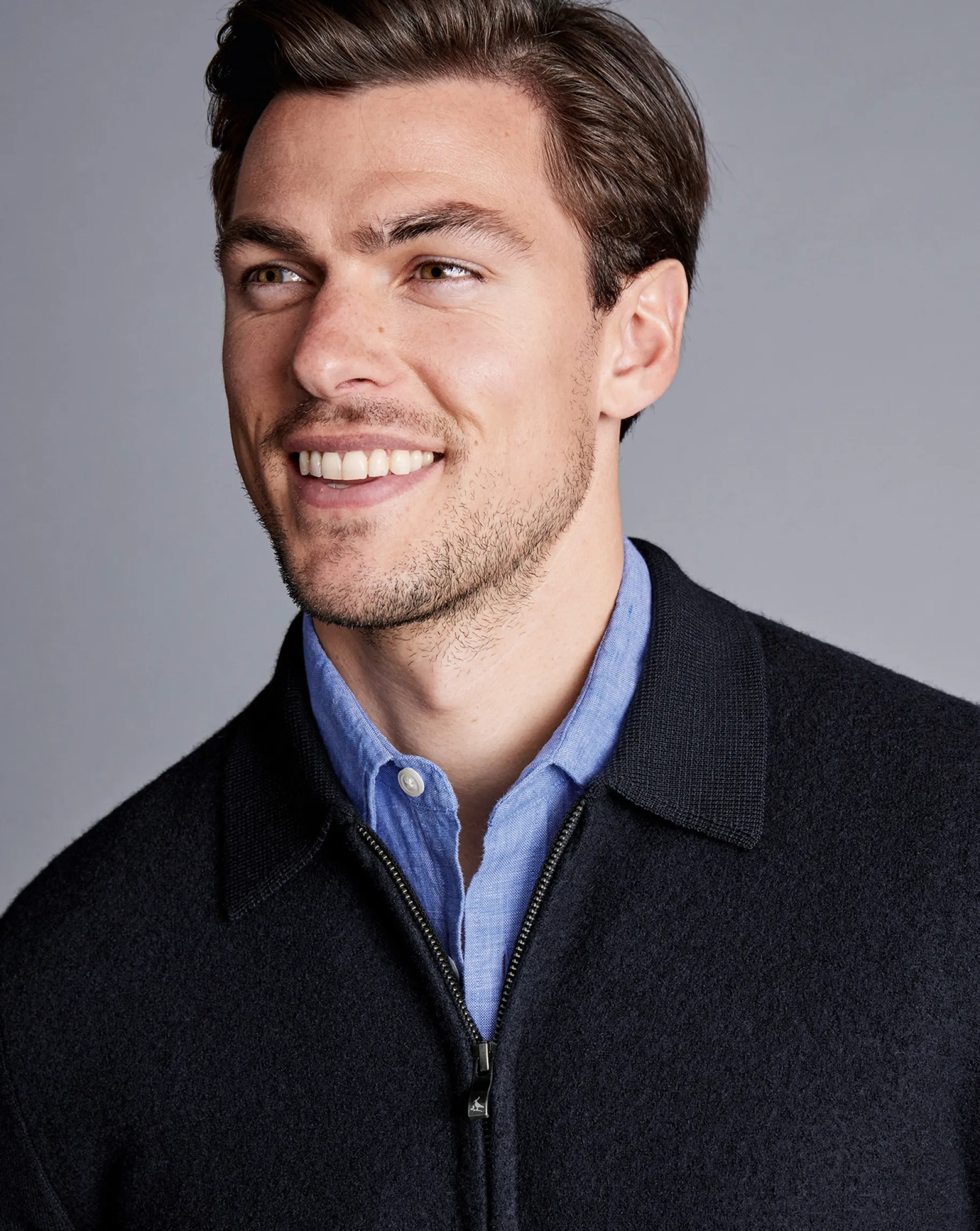 Blue Sweaters|Polo Neck Sweaters<Charles Tyrwhitt Brushed Wool & Milano Zip Through Jacket - Dark Navy