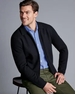 Blue Sweaters|Polo Neck Sweaters<Charles Tyrwhitt Brushed Wool & Milano Zip Through Jacket - Dark Navy