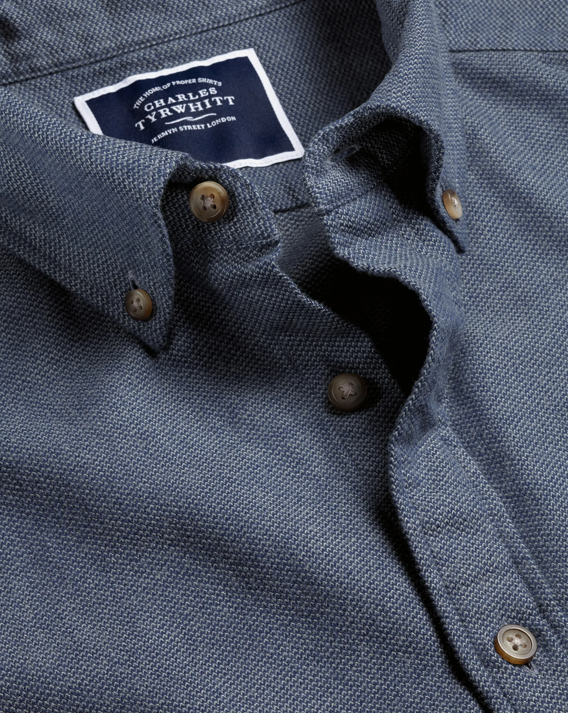 Shirt Sale|Casual Shirts<Charles Tyrwhitt Button-Down Collar Arrow Dobby Brushed Flannel Shirt - Steel Blue