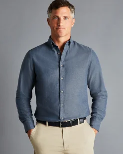 Shirt Sale|Casual Shirts<Charles Tyrwhitt Button-Down Collar Arrow Dobby Brushed Flannel Shirt - Steel Blue