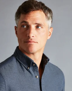 Shirt Sale|Casual Shirts<Charles Tyrwhitt Button-Down Collar Arrow Dobby Brushed Flannel Shirt - Steel Blue