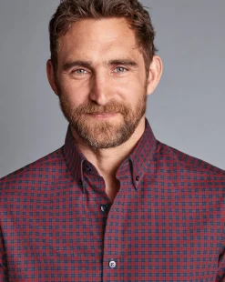 Casual Shirts|S<Charles Tyrwhitt Button-Down Collar Brushed Cotton Twill Check Shirt - Red