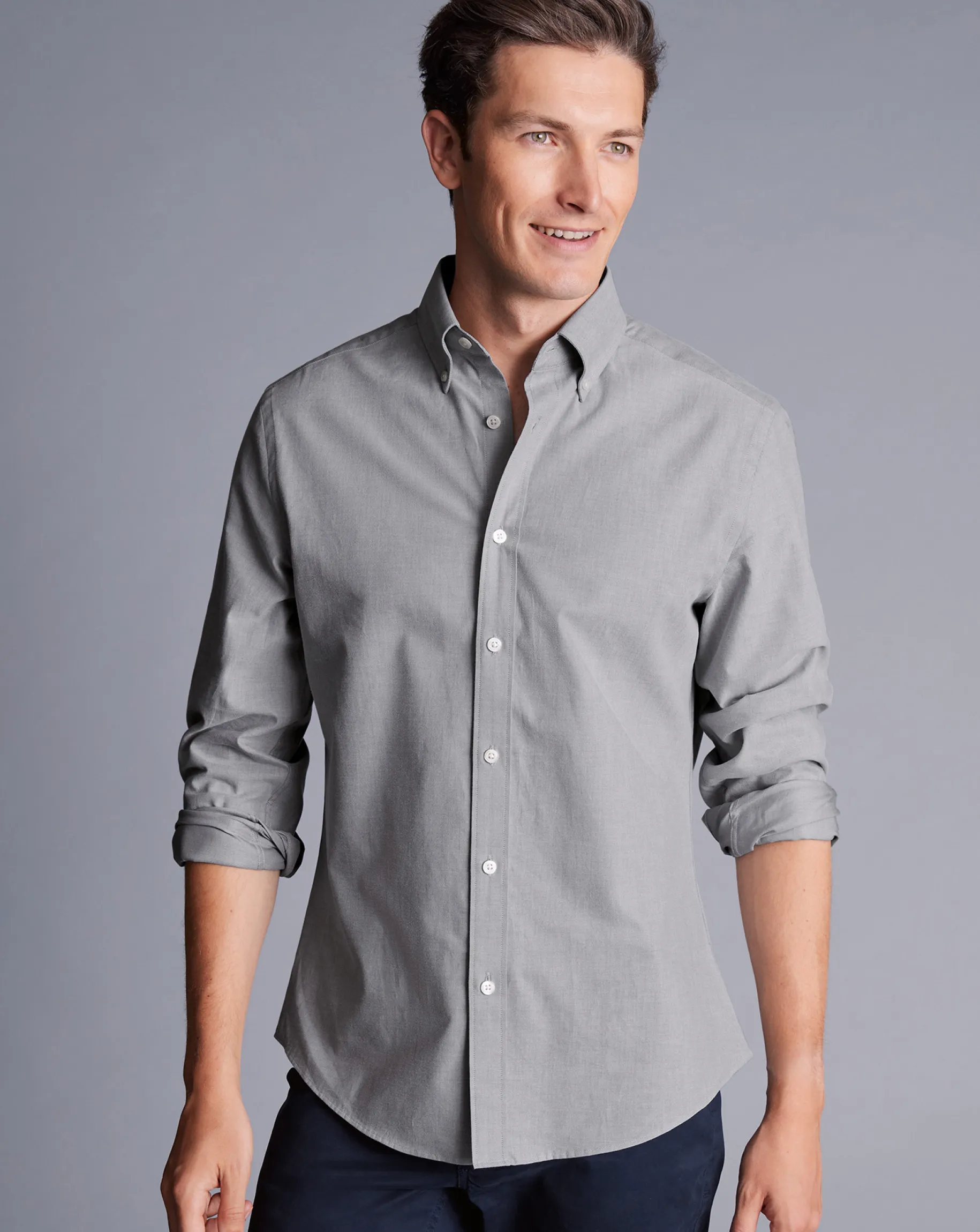 Shirt Sale|Casual Shirts<Charles Tyrwhitt Button-Down Collar Brushed Cotton Twill Shirt - Light Grey Charcoal