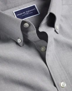 Shirt Sale|Casual Shirts<Charles Tyrwhitt Button-Down Collar Brushed Cotton Twill Shirt - Light Grey Charcoal