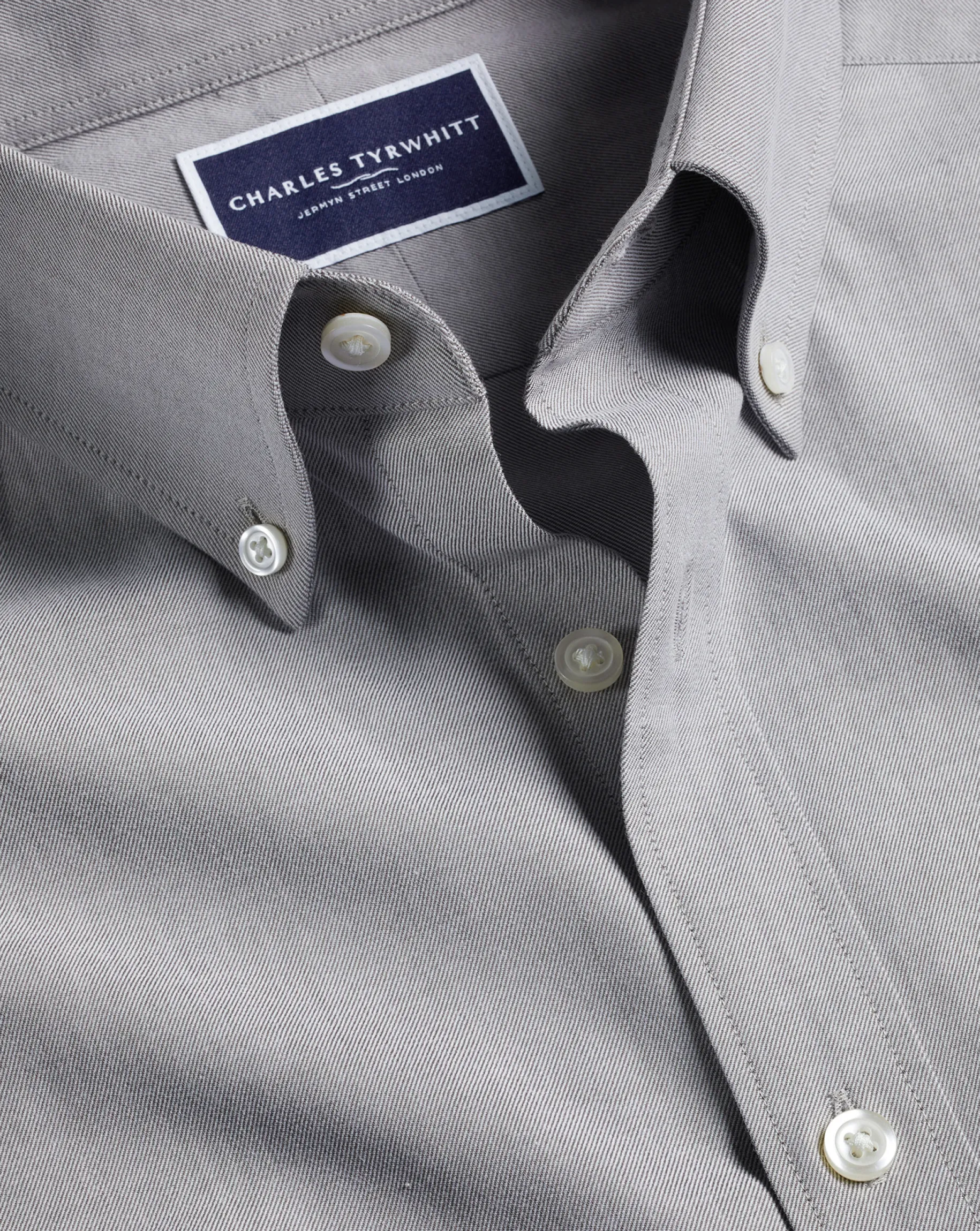 Shirt Sale|Casual Shirts<Charles Tyrwhitt Button-Down Collar Brushed Cotton Twill Shirt - Light Grey Charcoal