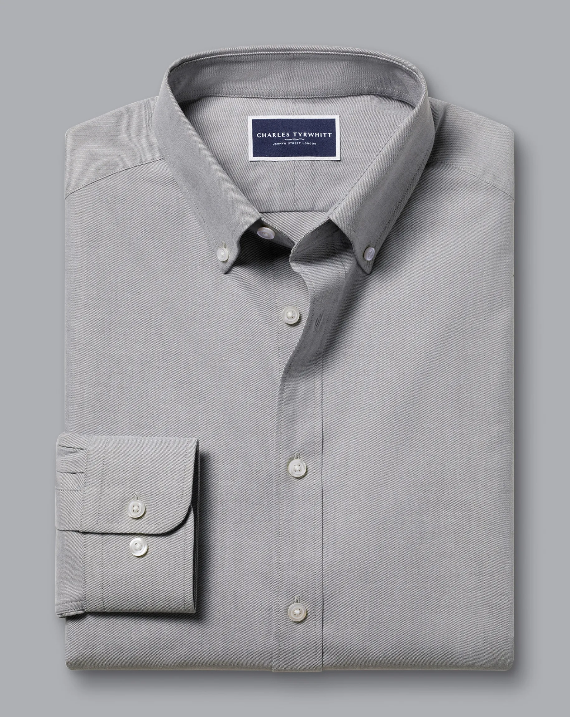 Shirt Sale|Casual Shirts<Charles Tyrwhitt Button-Down Collar Brushed Cotton Twill Shirt - Light Grey Charcoal