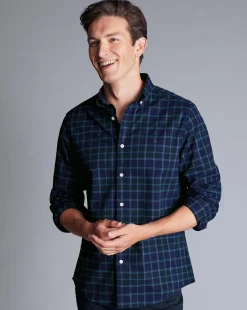 Casual Shirts|Check Shirts<Charles Tyrwhitt Button-Down Collar Brushed Washed Oxford Check Shirt - Heather Blue