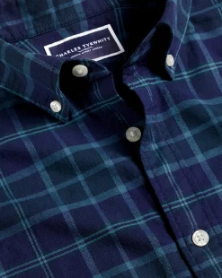 Casual Shirts|Check Shirts<Charles Tyrwhitt Button-Down Collar Brushed Washed Oxford Check Shirt - Heather Blue