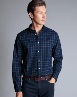 Casual Shirts|Check Shirts<Charles Tyrwhitt Button-Down Collar Brushed Washed Oxford Check Shirt - Heather Blue