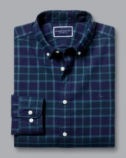 Casual Shirts|Check Shirts<Charles Tyrwhitt Button-Down Collar Brushed Washed Oxford Check Shirt - Heather Blue