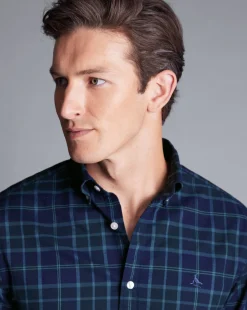 Casual Shirts|Check Shirts<Charles Tyrwhitt Button-Down Collar Brushed Washed Oxford Check Shirt - Heather Blue