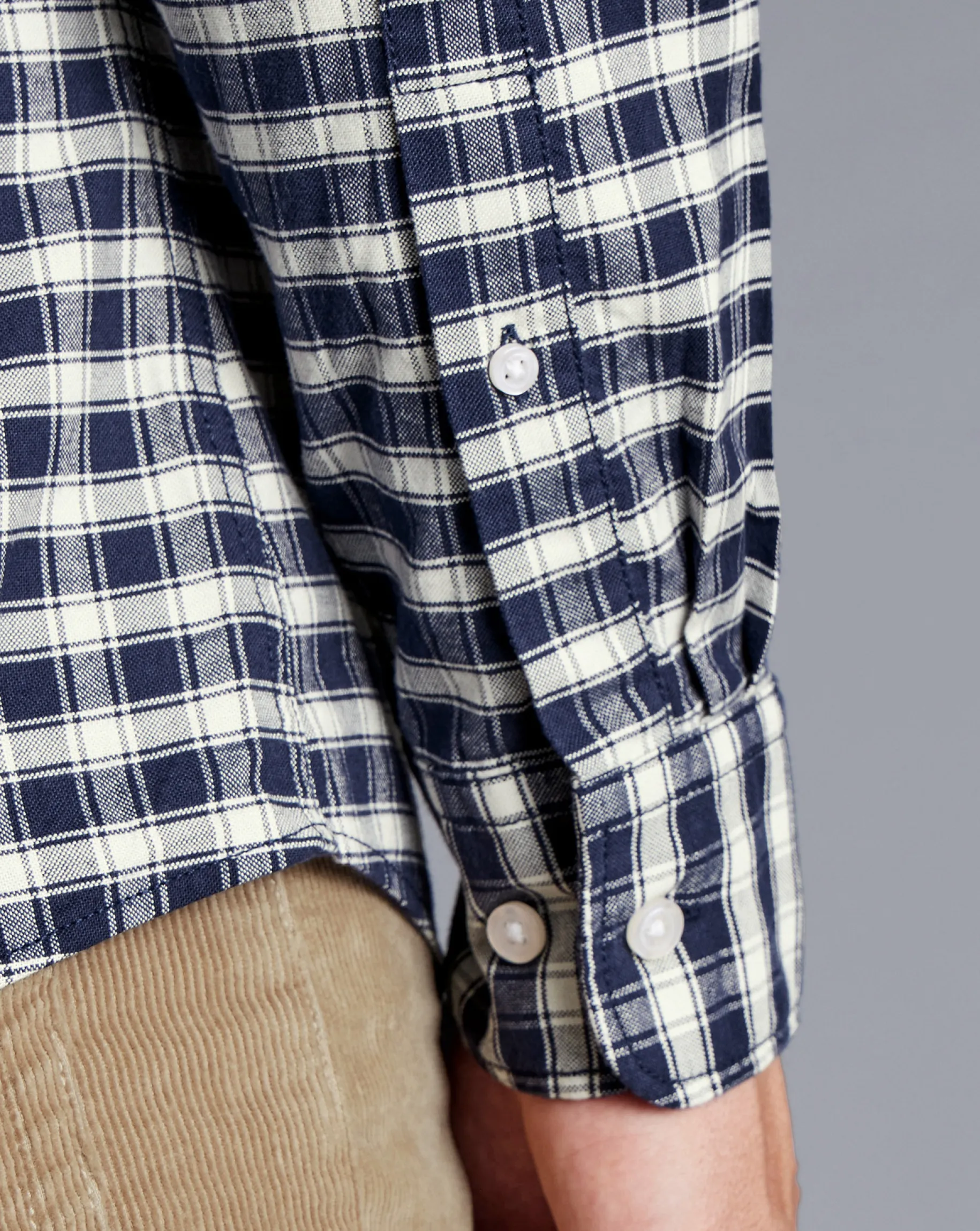 Casual Shirts|Check Shirts<Charles Tyrwhitt Button-Down Collar Brushed Washed Oxford Grid Check Shirt - Navy