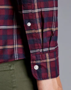 Casual Shirts|Check Shirts<Charles Tyrwhitt Button-Down Collar Brushed Washed Oxford Check Shirt - Dark Red
