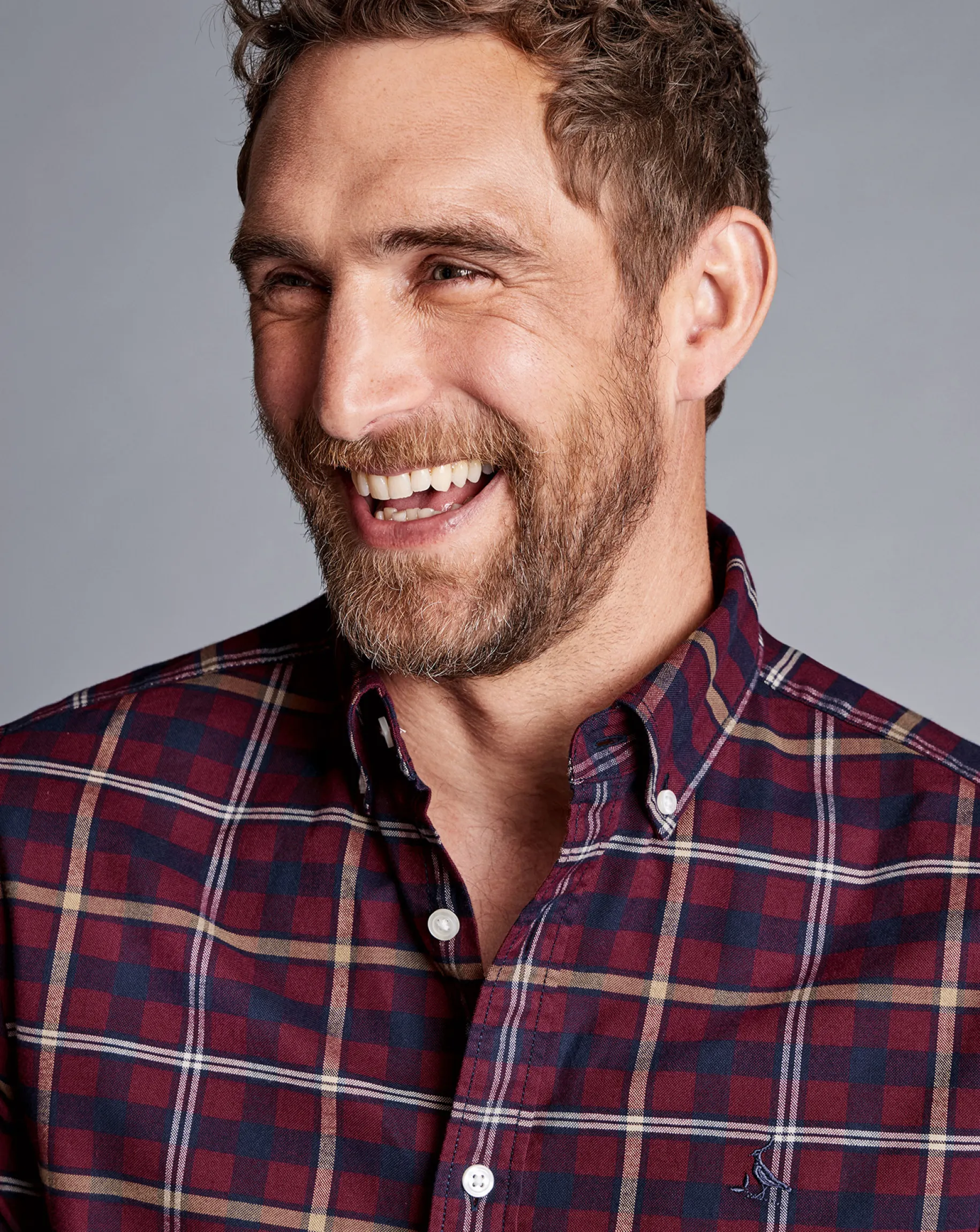 Casual Shirts|Check Shirts<Charles Tyrwhitt Button-Down Collar Brushed Washed Oxford Check Shirt - Dark Red