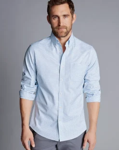 Shirt Sale|Dress Shirts<Charles Tyrwhitt Button-Down Collar Check Non-Iron Stretch Oxford Shirt - Cornflower Blue