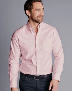 Shirt Sale|Dress Shirts<Charles Tyrwhitt Button-Down Collar Check Non-Iron Stretch Oxford Shirt - Pink