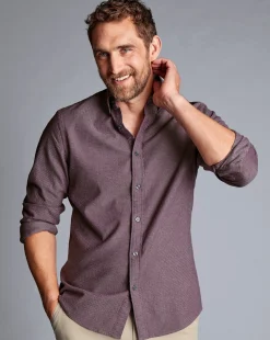 Casual Shirts|Flannel Shirts<Charles Tyrwhitt Button-Down Collar Dobby Flannel Shirt - Blackberry Purple