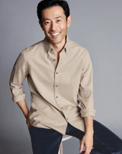 Casual Shirts|Flannel Shirts<Charles Tyrwhitt Button-Down Collar Dobby Flannel Shirt - Oatmeal