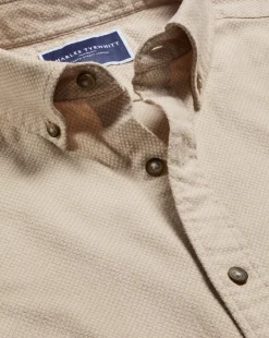 Casual Shirts|Flannel Shirts<Charles Tyrwhitt Button-Down Collar Dobby Flannel Shirt - Oatmeal