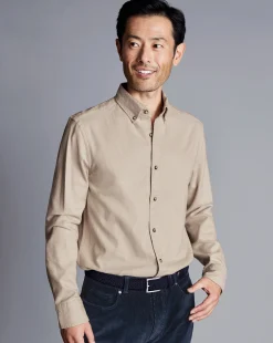 Casual Shirts|Flannel Shirts<Charles Tyrwhitt Button-Down Collar Dobby Flannel Shirt - Oatmeal