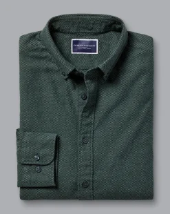 Casual Shirts|Flannel Shirts<Charles Tyrwhitt Button-Down Collar Dobby Flannel Shirt - Dark Green
