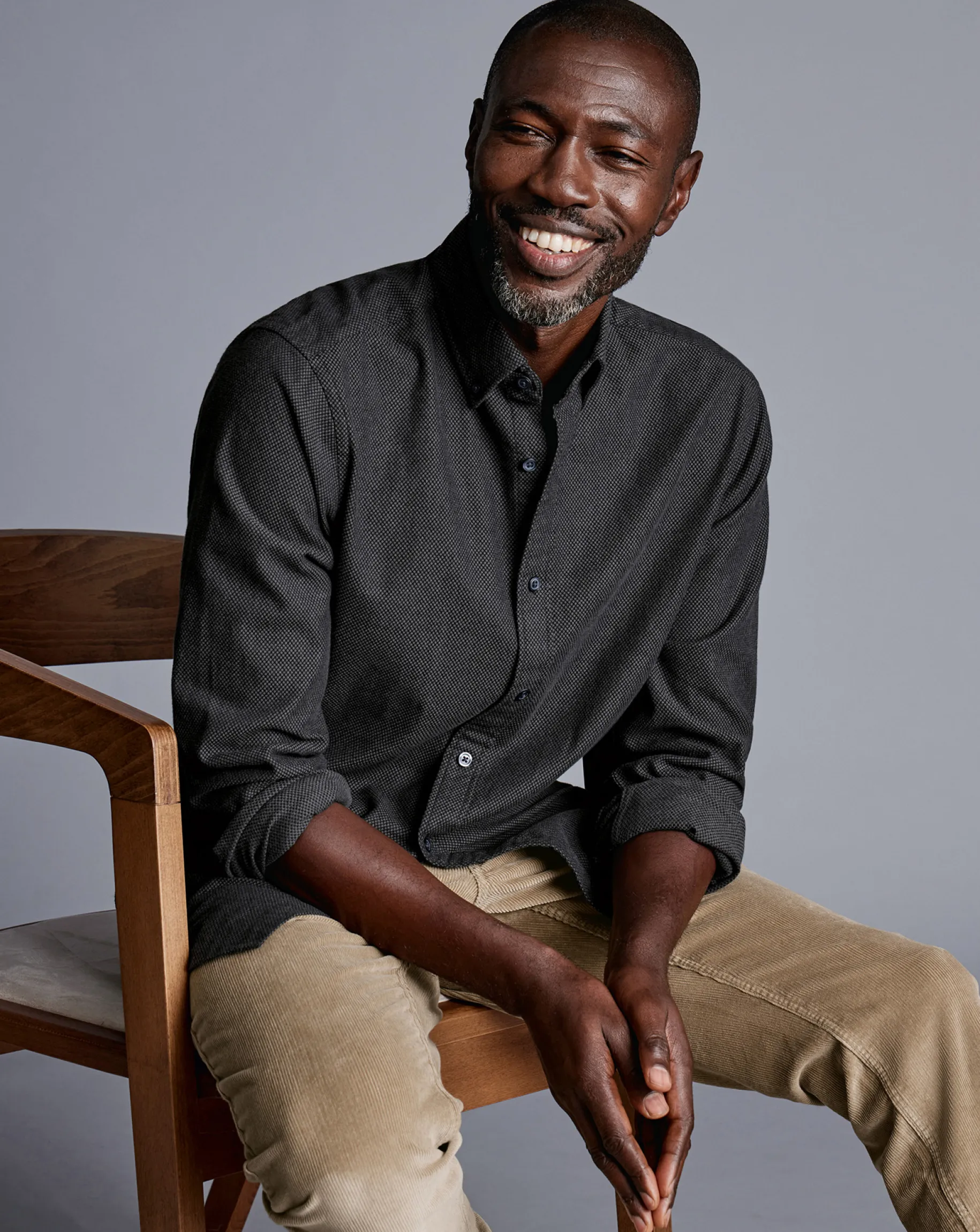 Flannel Shirts|Casual Shirts<Charles Tyrwhitt Button-Down Collar Dobby Flannel Shirt - Grey Charcoal