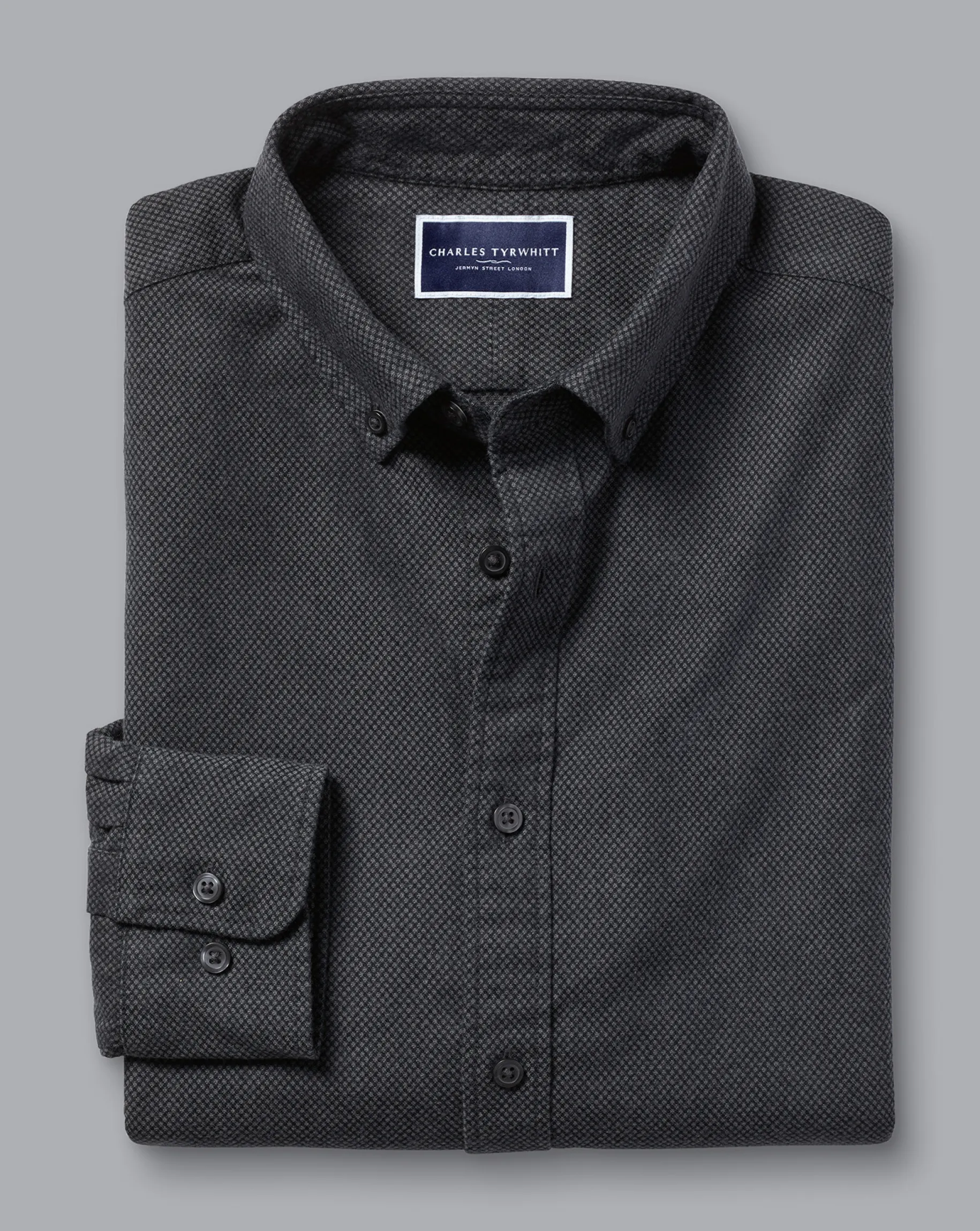 Flannel Shirts|Casual Shirts<Charles Tyrwhitt Button-Down Collar Dobby Flannel Shirt - Grey Charcoal