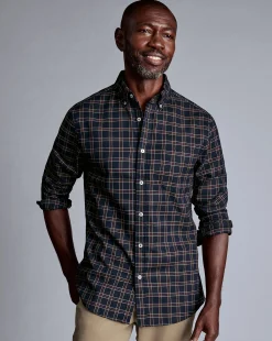 Shirt Sale|Casual Shirts<Charles Tyrwhitt Button-Down Collar Non-Iron Twill Triple Windowpane Shirt - Burnt Orange