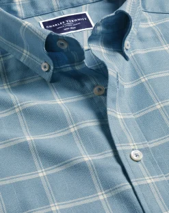 Casual Shirts|Check Shirts<Charles Tyrwhitt Button-Down Collar Non-Iron Twill Windowpane Check Shirt - Mid Blue