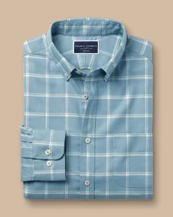 Casual Shirts|Check Shirts<Charles Tyrwhitt Button-Down Collar Non-Iron Twill Windowpane Check Shirt - Mid Blue