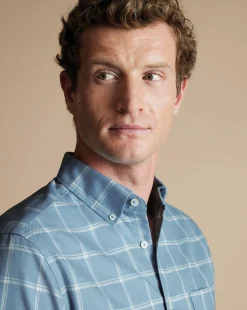 Casual Shirts|Check Shirts<Charles Tyrwhitt Button-Down Collar Non-Iron Twill Windowpane Check Shirt - Mid Blue