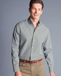 Shirt Sale|Dress Shirts<Charles Tyrwhitt Button-Down Collar Non-Iron Gingham Check Shirt - Green Olive