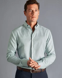 Shirt Sale|Dress Shirts<Charles Tyrwhitt Button-Down Collar Non-Iron Check Shirt - Pale Teal Green