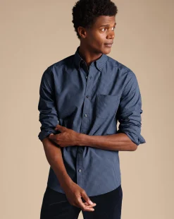 Business Casual Shirts|Casual Shirts<Charles Tyrwhitt Button-Down Collar Non-Iron Stretch Poplin Mini Gingham Shirt - Blue Indigo