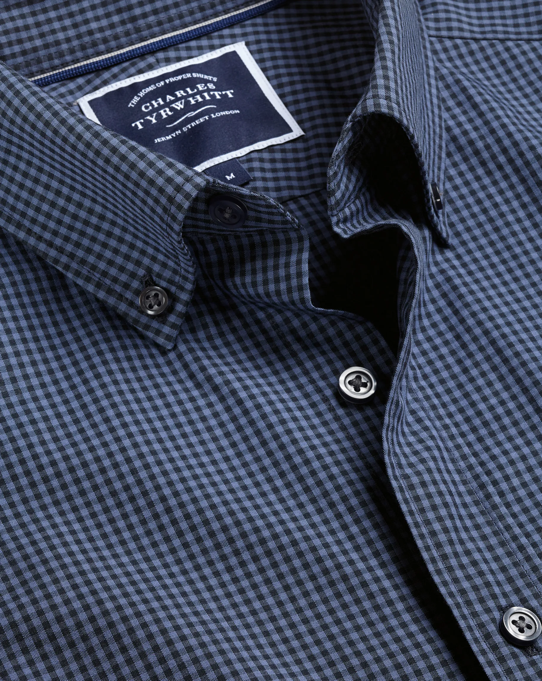Business Casual Shirts|Casual Shirts<Charles Tyrwhitt Button-Down Collar Non-Iron Stretch Poplin Mini Gingham Shirt - Blue Indigo