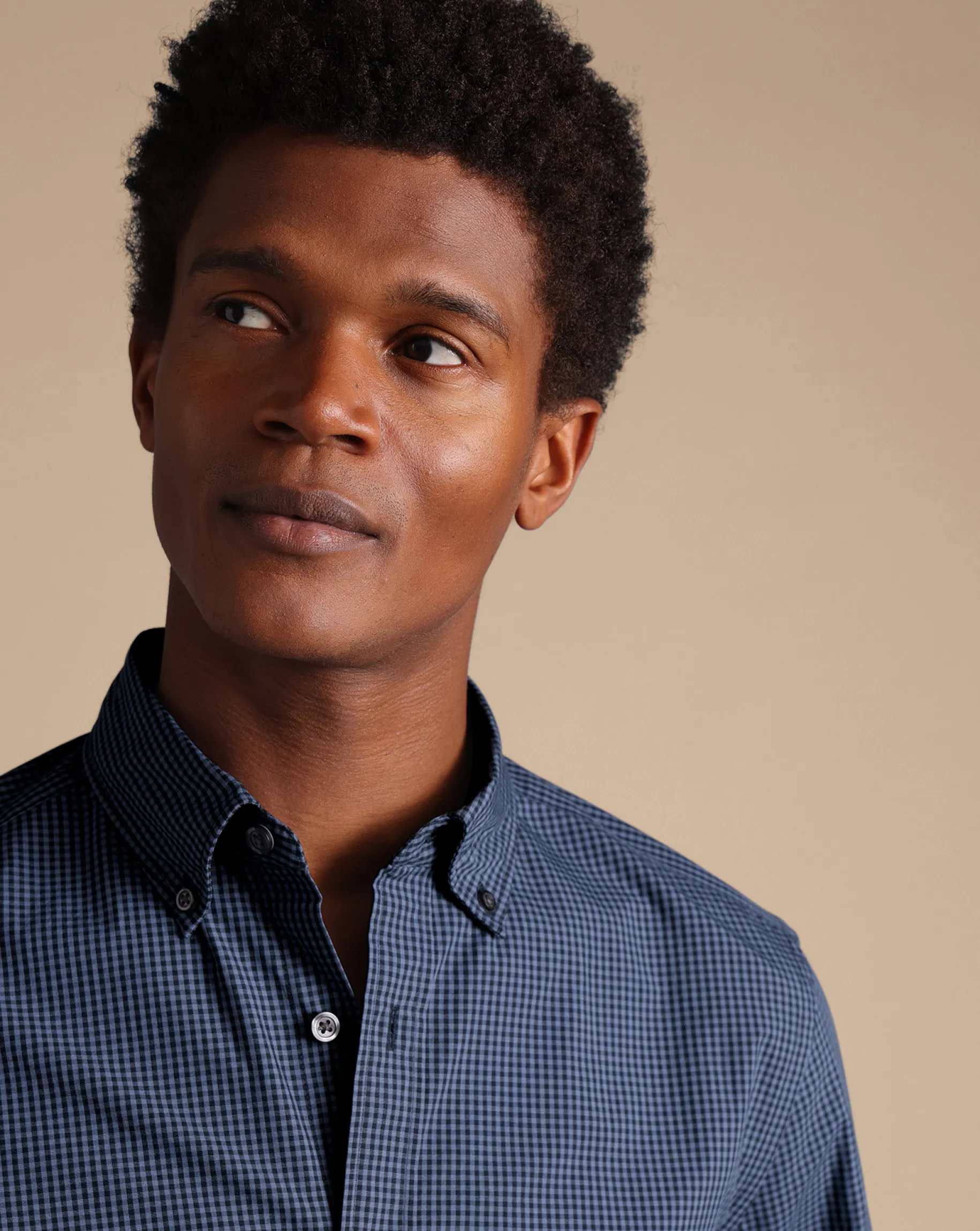 Business Casual Shirts|Casual Shirts<Charles Tyrwhitt Button-Down Collar Non-Iron Stretch Poplin Mini Gingham Shirt - Blue Indigo