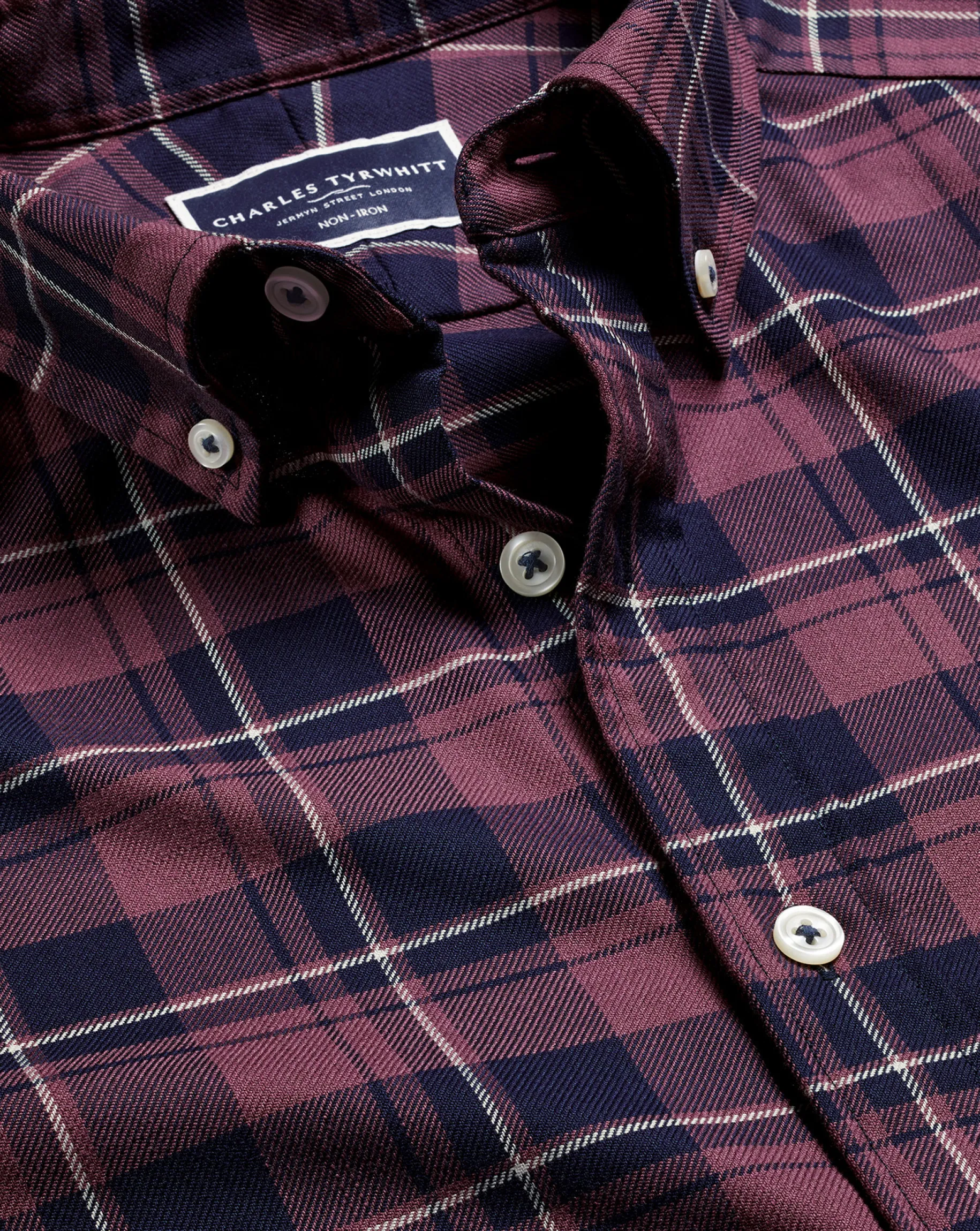 Shirt Sale|Casual Shirts<Charles Tyrwhitt Button-Down Collar Non-Iron Twill Windowpane Check Shirt - Blackberry Purple