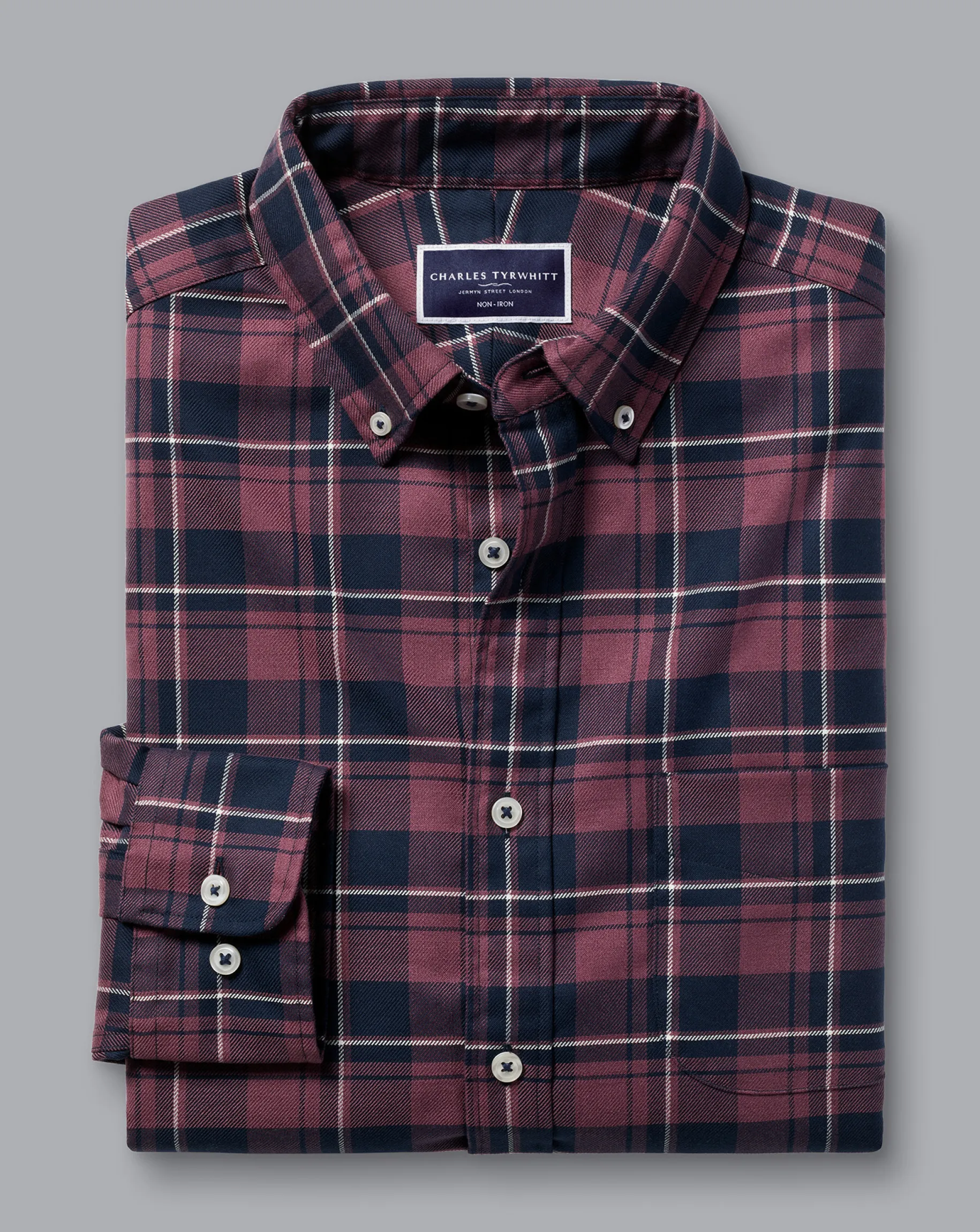 Shirt Sale|Casual Shirts<Charles Tyrwhitt Button-Down Collar Non-Iron Twill Windowpane Check Shirt - Blackberry Purple