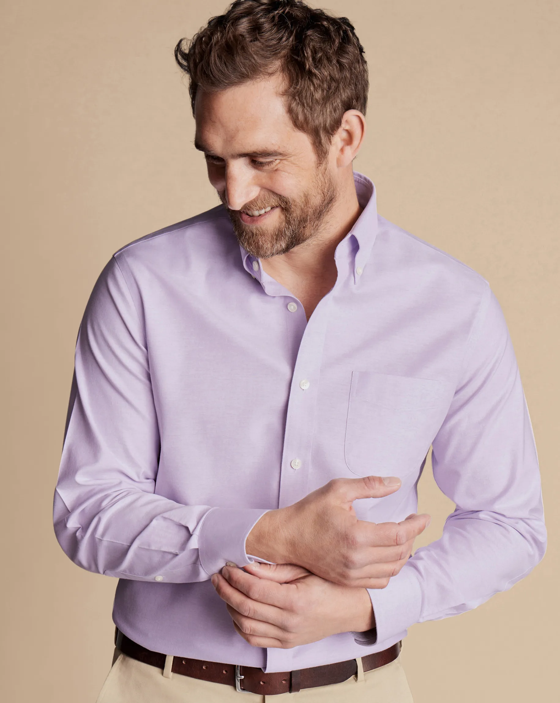 Business Casual Shirts|Casual Shirts<Charles Tyrwhitt Button-Down Collar Non-Iron Stretch Oxford Shirt - Lavender Purple