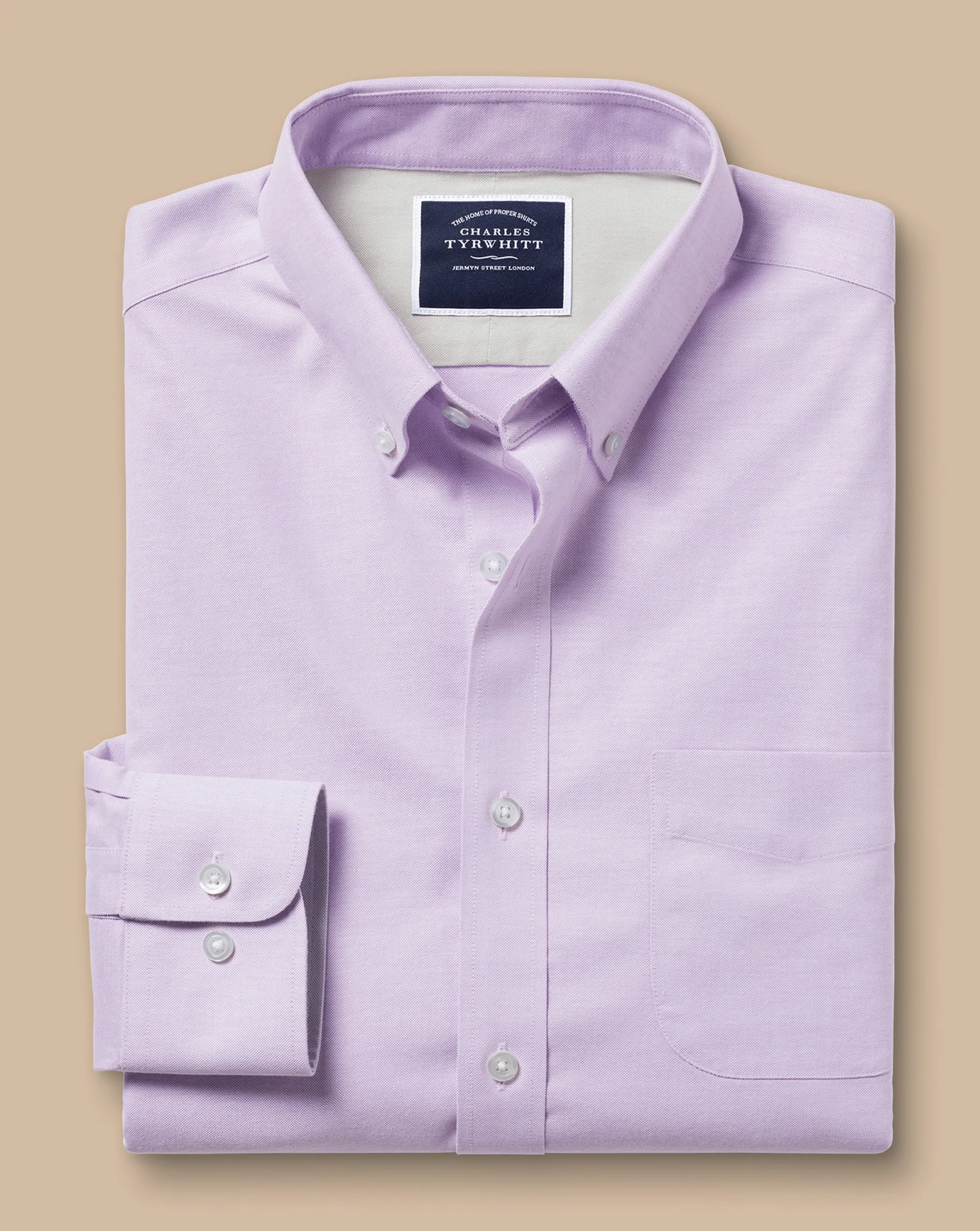 Business Casual Shirts|Casual Shirts<Charles Tyrwhitt Button-Down Collar Non-Iron Stretch Oxford Shirt - Lavender Purple