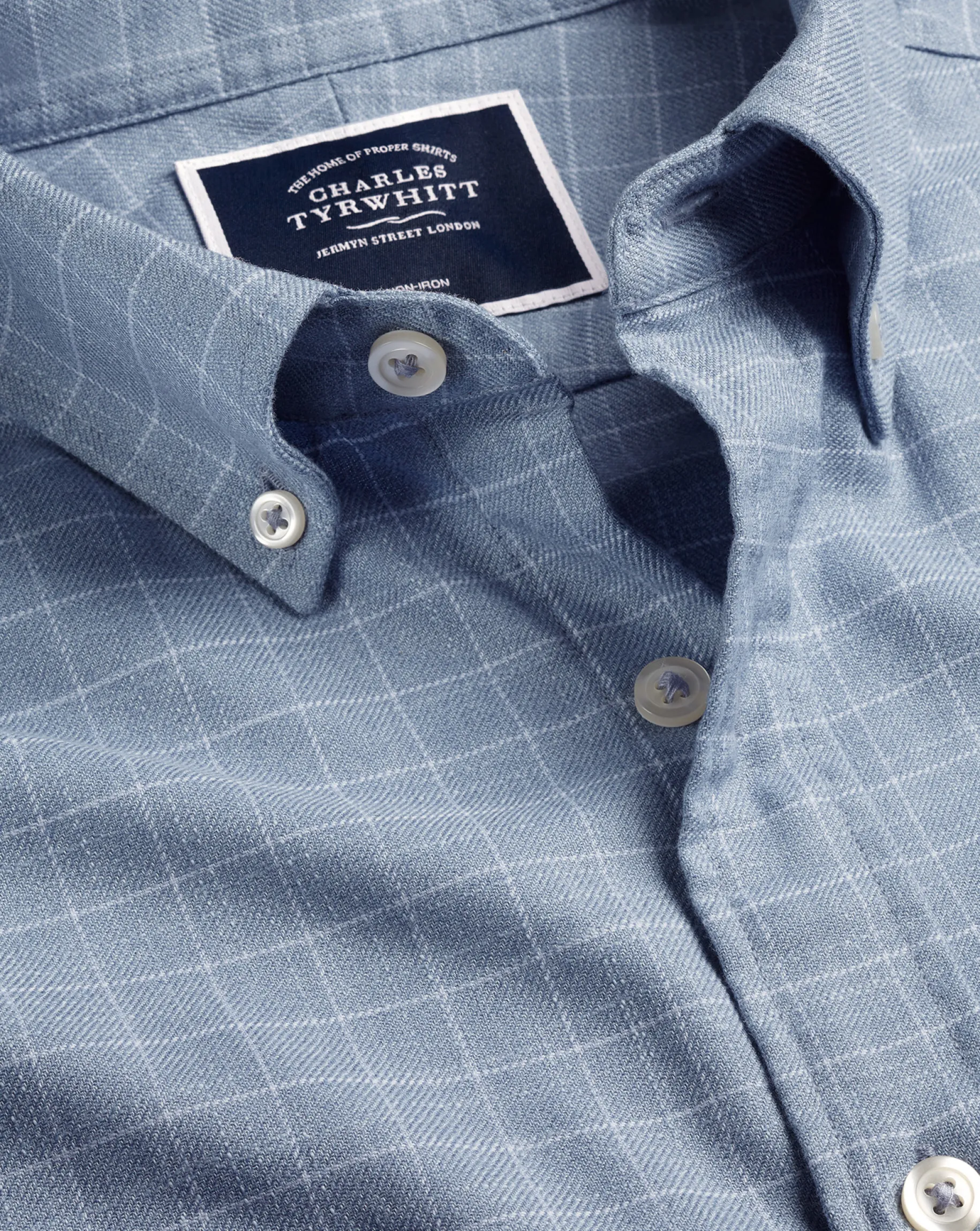 Shirt Sale|Casual Shirts<Charles Tyrwhitt Button-Down Collar Non-Iron Twill Windowpane Check Shirt - Steel Blue