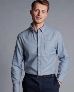 Shirt Sale|Casual Shirts<Charles Tyrwhitt Button-Down Collar Non-Iron Twill Windowpane Check Shirt - Steel Blue